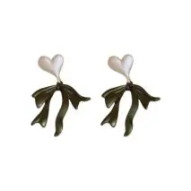 Charming Enamel Heart Dangling Ribbon Bowknot Earrings - ArtGalleryZen