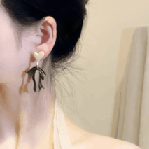 Charming Enamel Heart Dangling Ribbon Bowknot Earrings - ArtGalleryZen