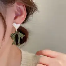 Charming Enamel Heart Dangling Ribbon Bowknot Earrings - ArtGalleryZen