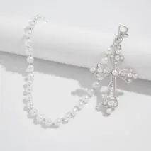 Charming Gold Silver Plated Cross Pendant Pearl Trouser Chain - ArtGalleryZen