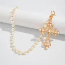 Charming Gold Silver Plated Cross Pendant Pearl Trouser Chain - ArtGalleryZen