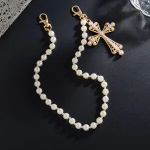 Charming Gold Silver Plated Cross Pendant Pearl Trouser Chain - ArtGalleryZen