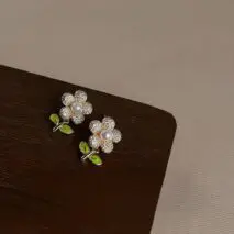 Charming Pearl Inlaid CZ Flower Earrings - ArtGalleryZen