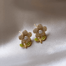 Charming Pearl Inlaid CZ Flower Earrings - ArtGalleryZen