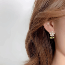 Charming Pearl Inlaid CZ Flower Earrings - ArtGalleryZen