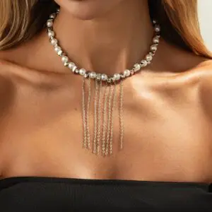 Charming Pearl Irregular Beaded Chain Tassel Choker Necklace Bracelet - ArtGalleryZen