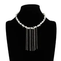 Charming Pearl Irregular Beaded Chain Tassel Choker Necklace Bracelet - ArtGalleryZen