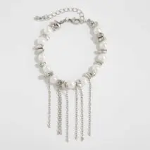 Charming Pearl Irregular Beaded Chain Tassel Choker Necklace Bracelet - ArtGalleryZen