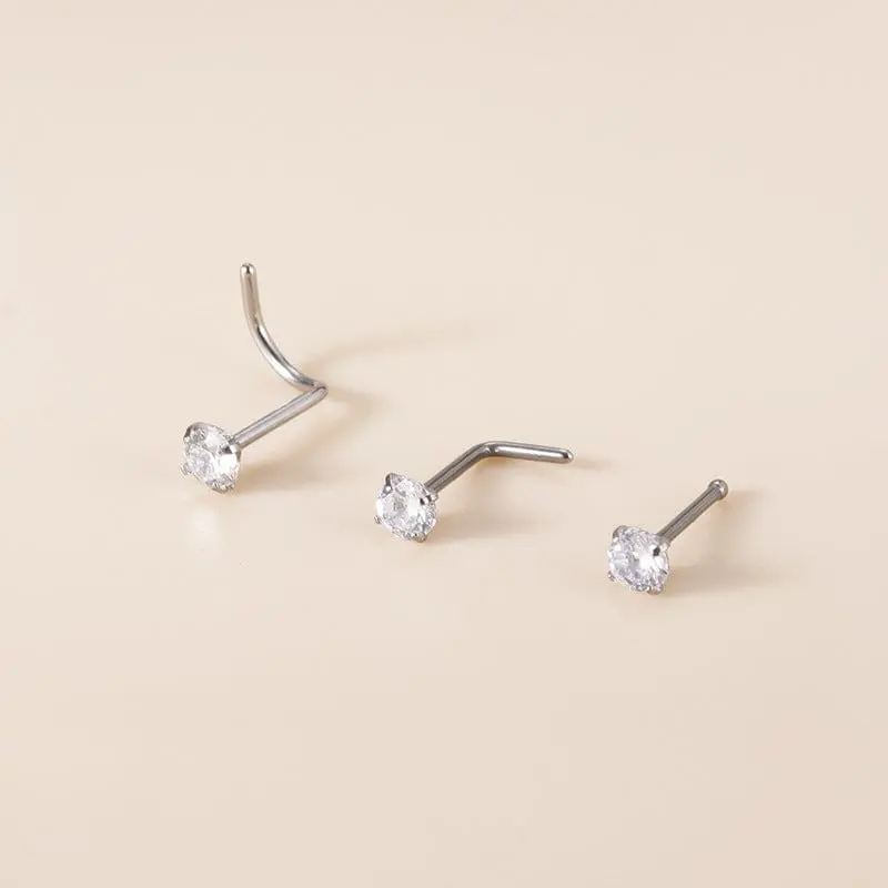 Chic 3mm Cubic Zirconia Inlaid Titanium Nose Piercing Nose Stud - ArtGalleryZen