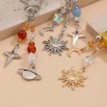 Chic 3Pcs Star Sun Moon Celestial Crystal Keychain Set - ArtGalleryZen
