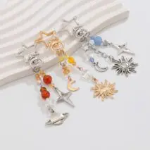 Chic 3Pcs Star Sun Moon Celestial Crystal Keychain Set - ArtGalleryZen