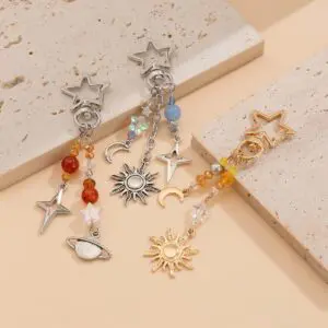 Chic 3Pcs Star Sun Moon Celestial Crystal Keychain Set - ArtGalleryZen
