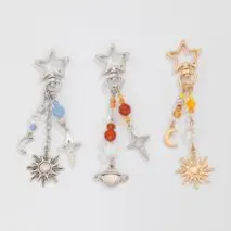 Chic 3Pcs Star Sun Moon Celestial Crystal Keychain Set - ArtGalleryZen
