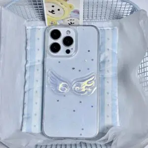 Chic Angel Wing Star Sequin iPhone Case With Charm - ArtGalleryZen