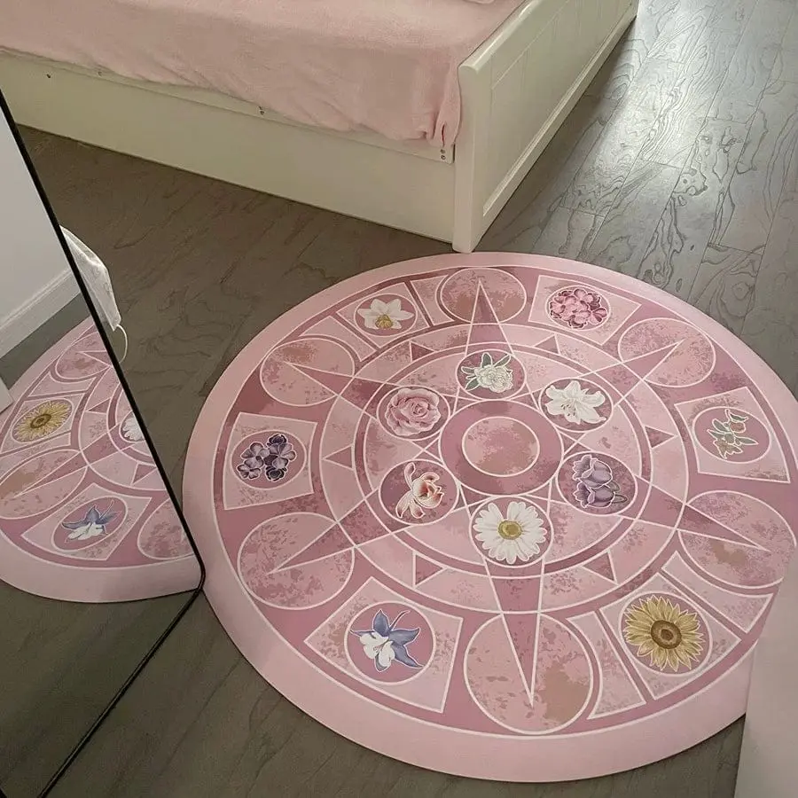 Chic Barbie 12 Dancing Princesses Floral Round Plush Rug Carpet - ArtGalleryZen