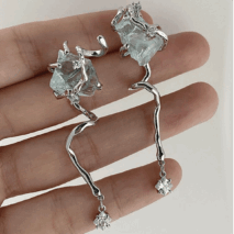 Chic Blue Iceberg Natural Stone Inlaid Asymmetric Earrings - ArtGalleryZen