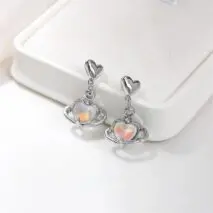 Chic Celestial Opal Heart Dangle Earrings - ArtGalleryZen