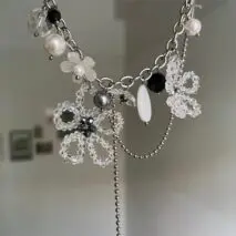 Chic Colorful Butterfly Crystal Flower Pendant Pearl Tassel Chain Necklace - ArtGalleryZen