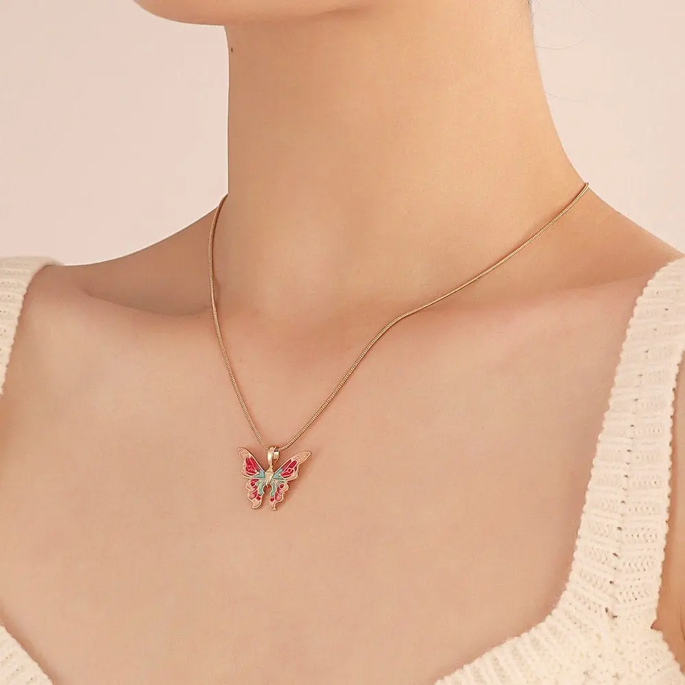 Chic Colorful Enamel Butterfly Necklace - ArtGalleryZen