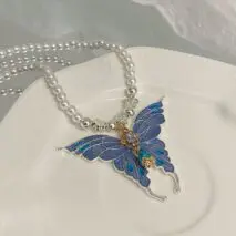 Chic Colorful Enamel Butterfly Pearl Chain Necklace - ArtGalleryZen