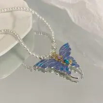 Chic Colorful Enamel Butterfly Pearl Chain Necklace - ArtGalleryZen