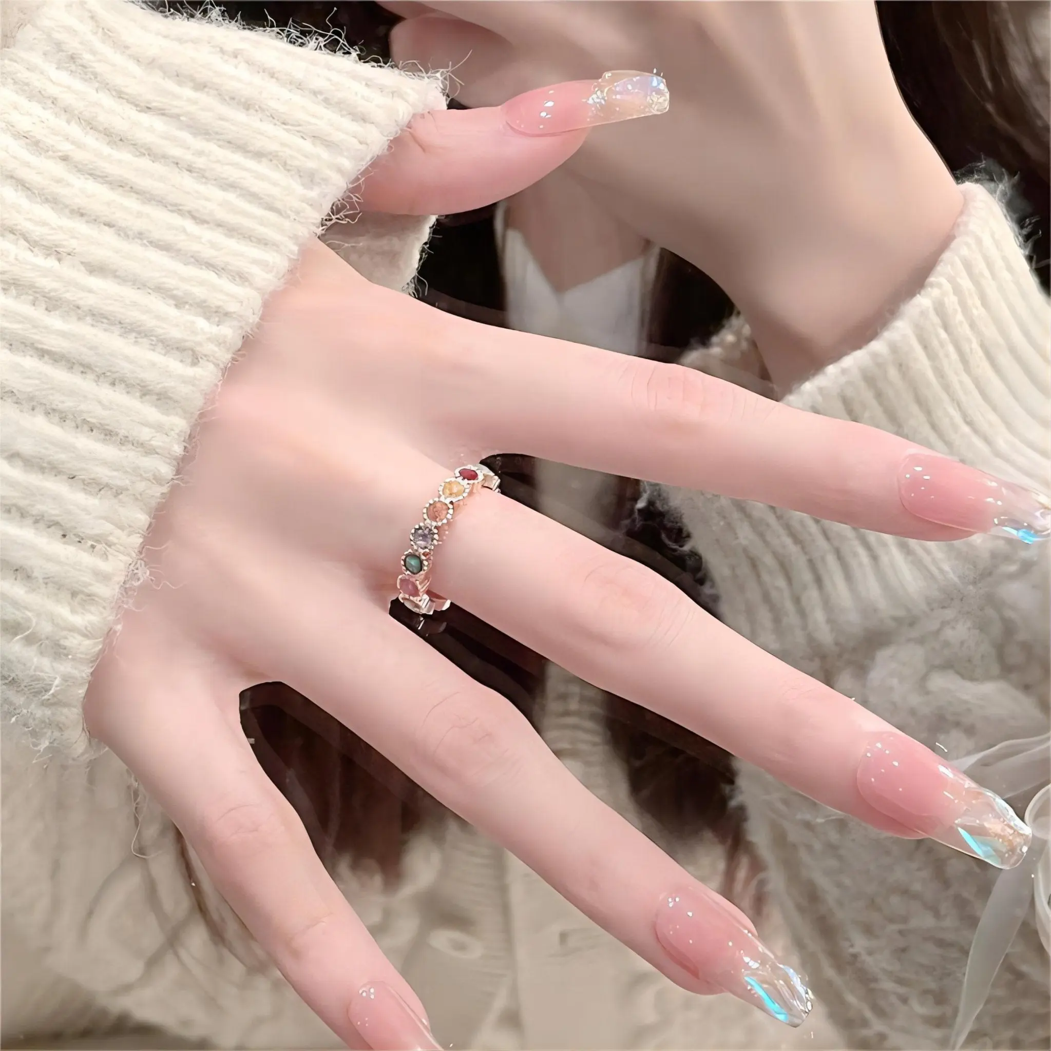 Chic Colorful Natural Tourmaline Ring - ArtGalleryZen