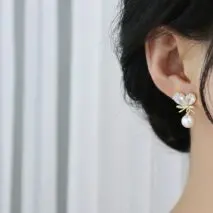 Chic Crystal Bowknot Heart Dangle Pearl Earrings - ArtGalleryZen