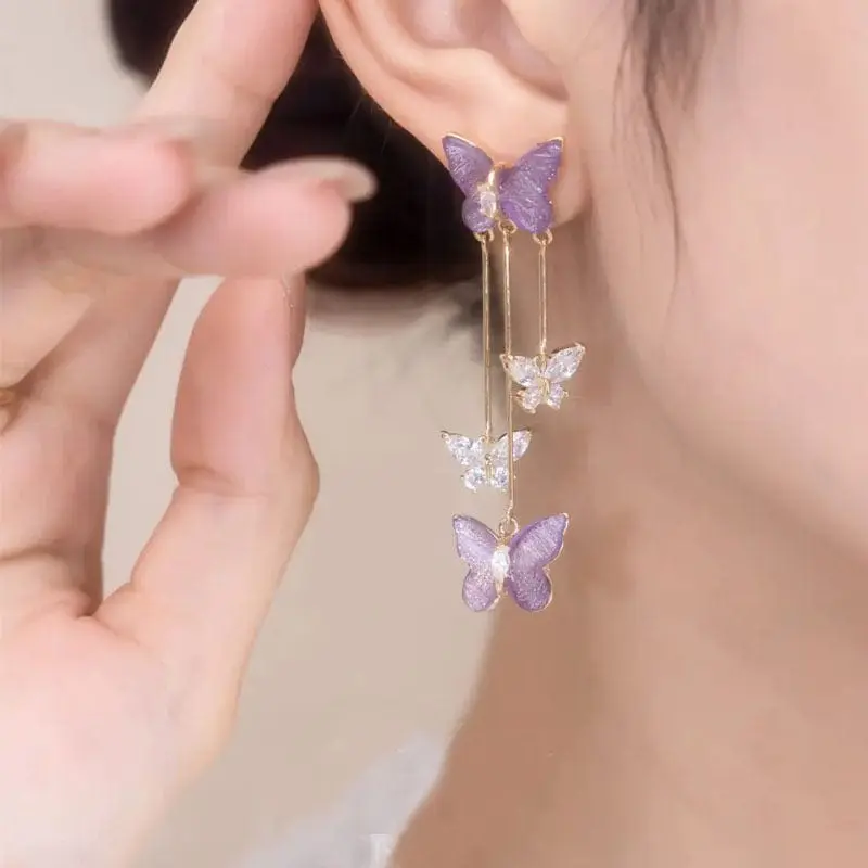 Chic Crystal Butterfly Dangle Earrings - ArtGalleryZen
