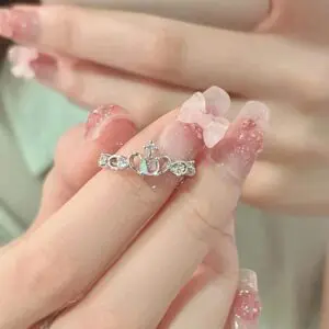 Chic CZ Inlaid Adjustable Opal Crown Matching Rings - ArtGalleryZen
