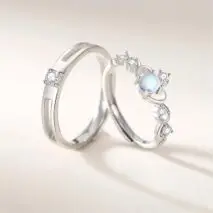 Chic CZ Inlaid Adjustable Opal Crown Matching Rings - ArtGalleryZen