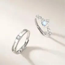 Chic CZ Inlaid Adjustable Opal Crown Matching Rings - ArtGalleryZen