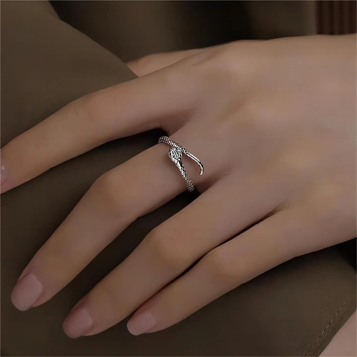 Chic CZ Inlaid Adjustable Snake Ring - ArtGalleryZen