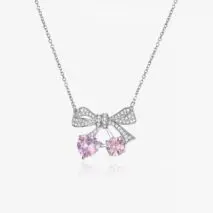 Chic CZ Inlaid Bowknot Cherry Pendant Necklace - ArtGalleryZen
