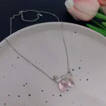 Chic CZ Inlaid Bowknot Cherry Pendant Necklace - ArtGalleryZen