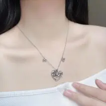 Chic CZ Inlaid Bowknot Heart Pendant Necklace - ArtGalleryZen
