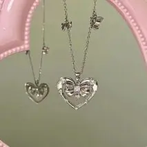 Chic CZ Inlaid Bowknot Heart Pendant Necklace - ArtGalleryZen