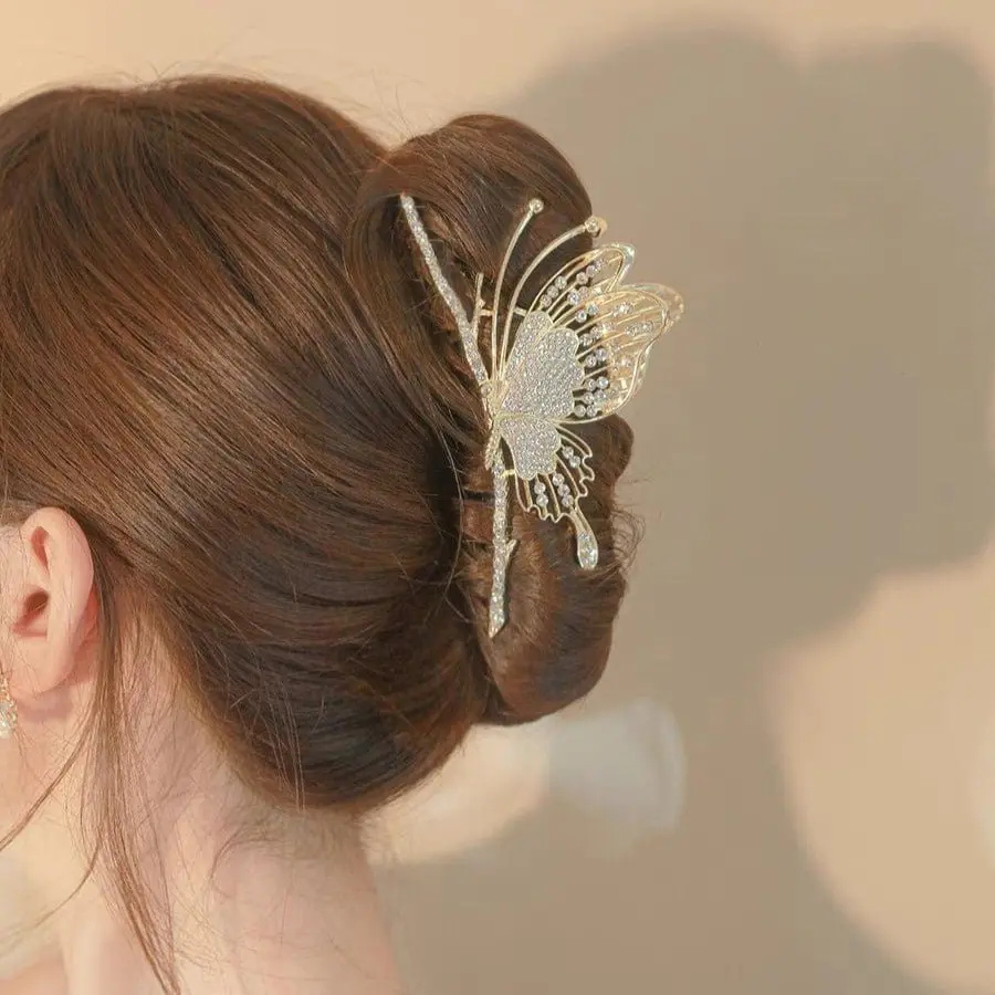Chic CZ Inlaid Butterfly Chignon Claw Clip Hair Clip - ArtGalleryZen