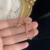Chic CZ Inlaid Butterfly Ear Cuff Chain Earrings - ArtGalleryZen