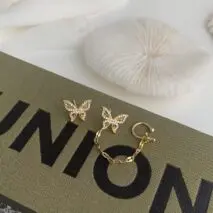 Chic CZ Inlaid Butterfly Ear Cuff Chain Earrings - ArtGalleryZen