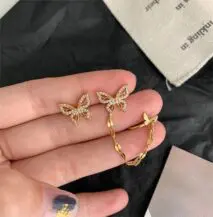 Chic CZ Inlaid Butterfly Ear Cuff Chain Earrings - ArtGalleryZen