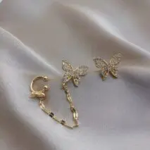 Chic CZ Inlaid Butterfly Ear Cuff Chain Earrings - ArtGalleryZen