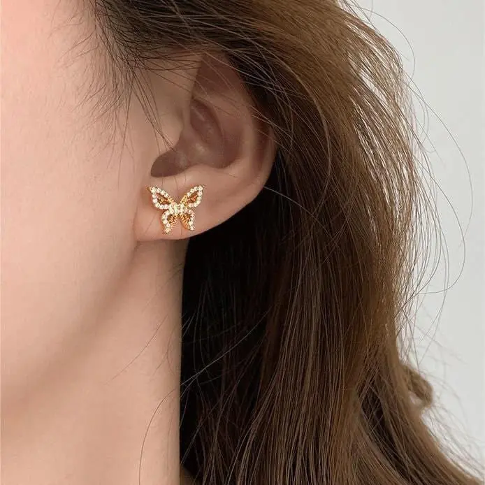 Chic CZ Inlaid Butterfly Ear Cuff Chain Earrings - ArtGalleryZen