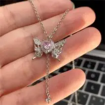Chic CZ Inlaid Butterfly Heart Necklace - ArtGalleryZen