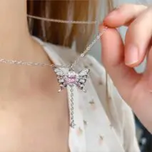 Chic CZ Inlaid Butterfly Heart Necklace - ArtGalleryZen