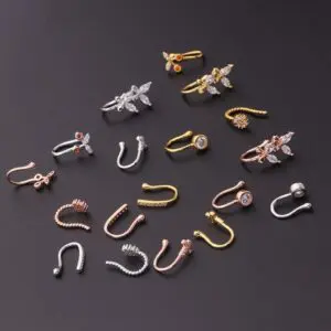 Chic CZ Inlaid Cherry Butterfly Non Piercing Adjustable Nose Ring - ArtGalleryZen