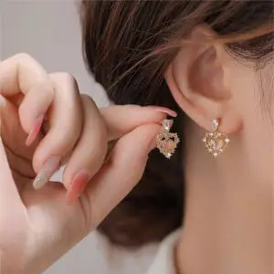 Chic CZ Inlaid Crystal Floral Hollow Heart Earrings - ArtGalleryZen