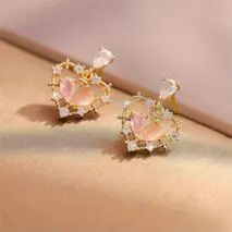 Chic CZ Inlaid Crystal Floral Hollow Heart Earrings - ArtGalleryZen