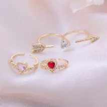 Chic CZ Inlaid Crystal Heart Arrow Of Love Double Ring Floral Ring Set - ArtGalleryZen