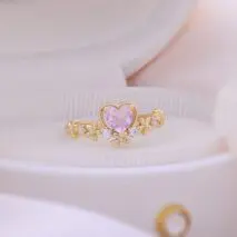 Chic CZ Inlaid Crystal Heart Arrow Of Love Double Ring Floral Ring Set - ArtGalleryZen