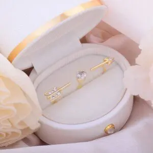Chic CZ Inlaid Crystal Heart Arrow Of Love Double Ring Floral Ring Set - ArtGalleryZen